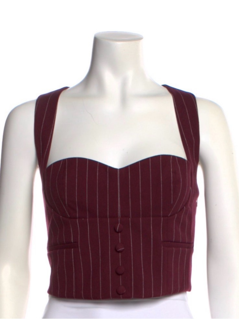 Retrofete Burgundy Pinstripe Bustier Crop Top